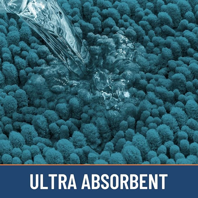 Smiry Bathroom Rugs 47X24, Extra Soft Rubber Backing Chenille Bath Mats | Lake Blue Machine Washable Non Slip Quick Dry Bath Mats for Bathroom Floor, Tub, Shower, Home Decor Accessories