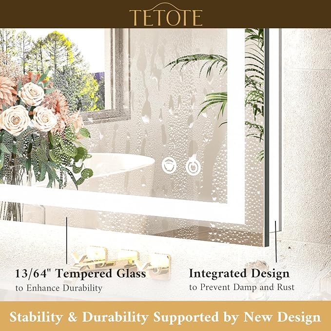 LED Bathroom Mirror 24 x 36 Brighter Light up Mirror with Lights, Front and Backlit Lighted Mirror for Bathroom 3-Color Dimmable Led Vanity Illuminated Anti Fog Wall Mirror, Tempered Glass