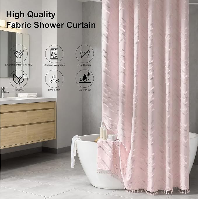 Siiluminisoy Blush Shower Curtain Fabric Shower Curtain for Bathroom 72 x 84 Tufted Chevron Textured Striped Modern Farmhouse Minimalist for Bathroom