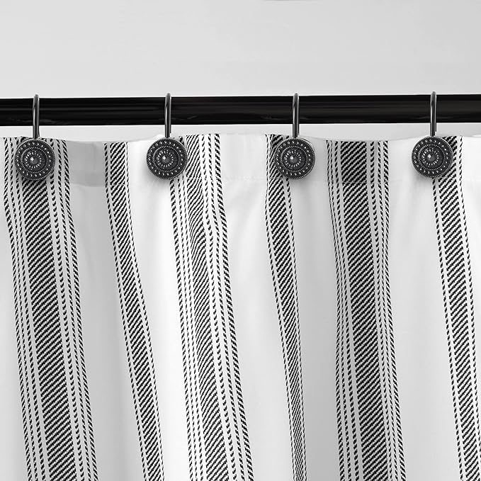 Black Shower Curtain Hooks, Rust Proof Decorative Shower Curtain Rings for Bathroom, Shower Curtain Hooks for Shower Liner, 12Pcs | Rustproof Zinc Alloy,4mm wire holds 50lb,5-layer anti-rust coating,Smooth Glide, Easy Install,For Bathroom,12Pcs