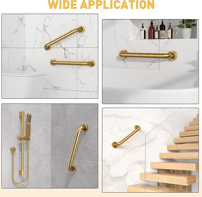 18" Shower Grab Bar, 500 lb Heavy Duty Brushed Gold Stainless Steel | Grab Bars for Bathtubs and Showers, Bathroom Grab Bar,Safety Shower Handle,Handicap Elderly Injury Senior Assist Bath Handle