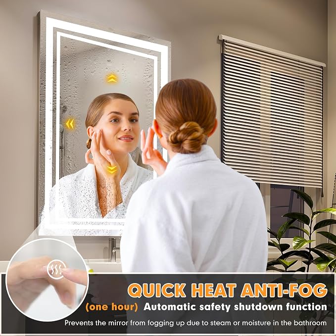 40"x32" LED Bathroom Mirror with Lights, Backlit + Front Lit Smart Bathroom Vanity Mirror, Anti-Fog, Stepless Dimmable, Memory Function, Shatterproof Tempered Glass for Wall