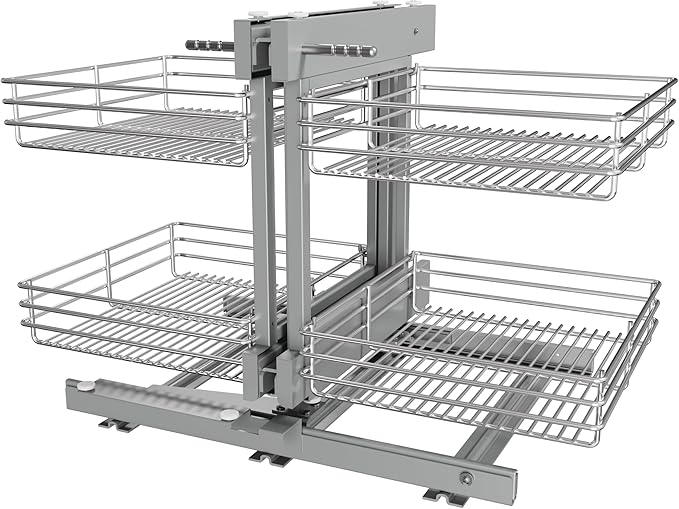 Blind Corner Cabinet Pull Out 2 Tier, Left & Right Blind Corner Cabinet Organizer for 20" W, Cabinet Pull Out 4 Shelves, Chrome, Slide Out Drawers for Kitchen or Bathroom Cabinets
