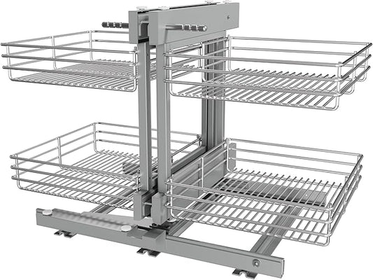 Blind Corner Cabinet Pull Out 2 Tier, Left & Right Blind Corner Cabinet Organizer for 20" W, Cabinet Pull Out 4 Shelves, Chrome, Slide Out Drawers for Kitchen or Bathroom Cabinets