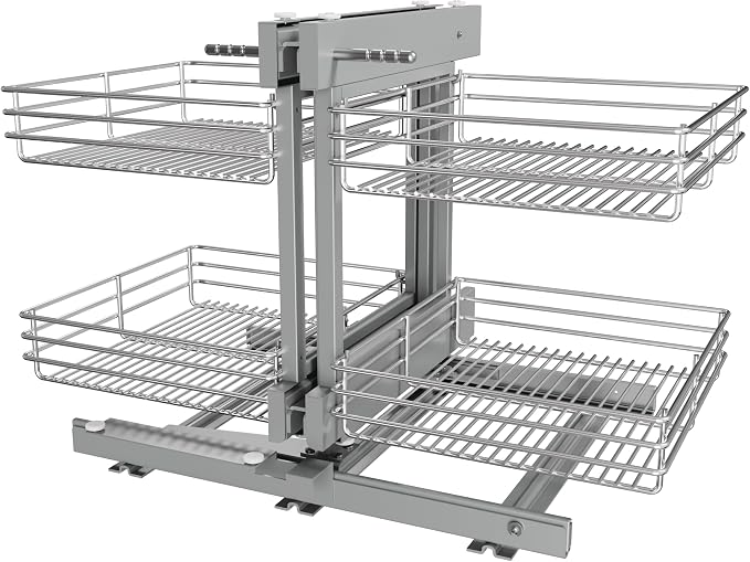 Blind Corner Cabinet Pull Out 2 Tier, Left & Right Blind Corner Cabinet Organizer for 18" W, Cabinet Pull Out 4 Shelves, Chrome, Slide Out Drawers for Kitchen or Bathroom Cabinets