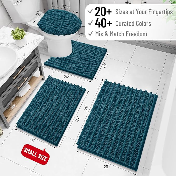 Arotive Bathroom Rugs Mat 34x21, Soft Absorbent Chenille Shaggy Bath Mat | Peacock Blue, Machine Wash Dry, Bath Rugs for Bathroom Floor, Tub and Shower, Home Decor Accessories