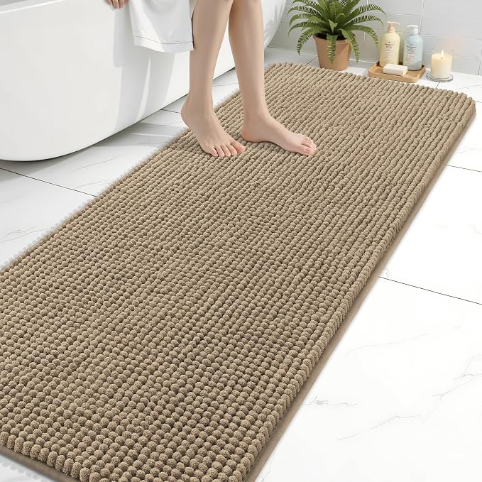 Arotive Chenille Bathroom Rugs 70x24, Soft Absorbent Bath Mat, Camel | Rubber Backing, Machine Washable Dry Bath Mats for Bathroom Floor, Tub and Shower, Home Decor Accessories