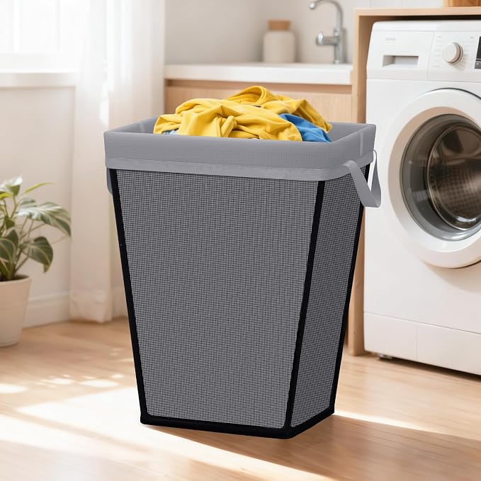 STO STO 75L Laundry Hamper, Space Saving Freestanding Clothes Basket with Iron Frame, Dirty Clothes Storage Bin with Removable Washable Liner for Bedroom, Bathroom, Dorm, Closet, Apartment, Gray