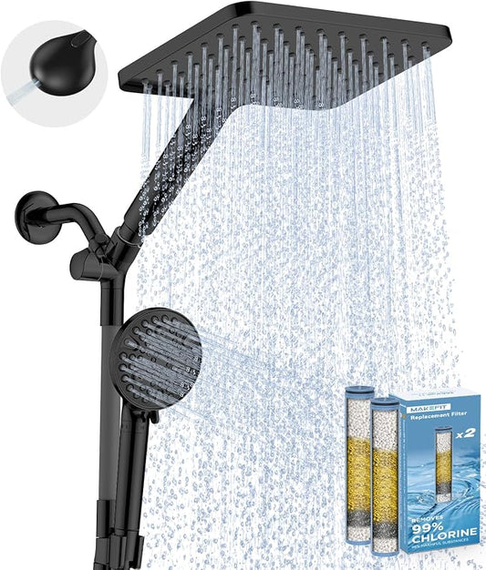 MakeFit Dual Filtered Rain Shower Head Combo, High Pressure Handheld Shower Head with Adjustable Bar - Rainfall Shower Head And Showerhead with Filter for Hard Water - Removes Chlorine