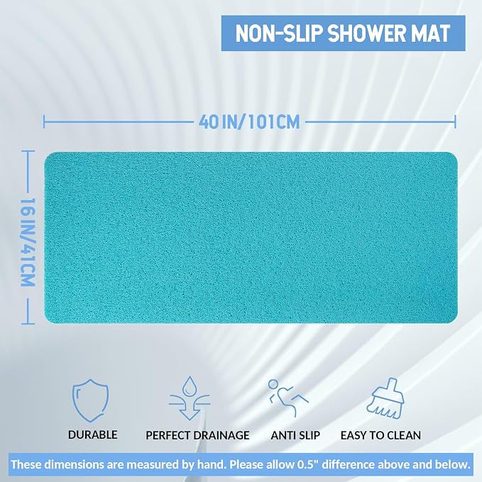Hargiis Non-Slip Bathtub Mat, Anti Slip Shower Mat, Fast Drying Bathtub Mats, Foot Scrubber Mat, Anti Slip Mat for Tub, Floor, Bathroom, Kitchen, Home, Hotel (Turquoise Blue 40"×16")