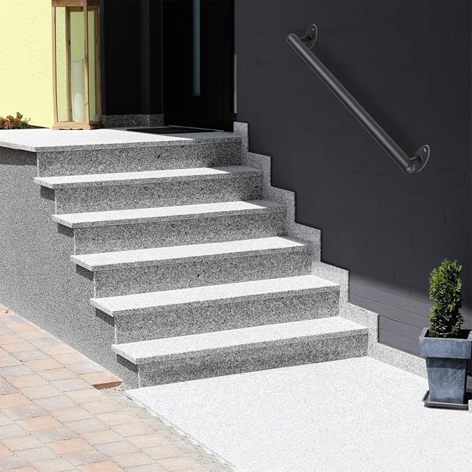 SELEWARE 38 Inch Pipe Stair Handrail Metal Staircase Handrail Industrial Hand Rails for Indoor & Outdoor Steps Wall Mount Hand Rails for Indoor Stairs 1.3" Pipe Safety Grab Bar for Stairs Porch