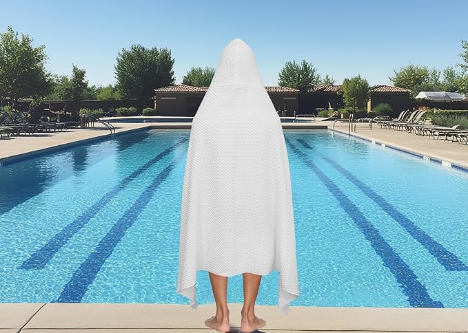 COTTON CRAFT Hooded Bath Towel for Adults – 100% Cotton Waffle Weave Towel | Oversized 35 x 70 inches Ringspun Terry Bath Sheet Wrap with a hood - Soft Super Absorbent Quick Dry – 450 GSM – White