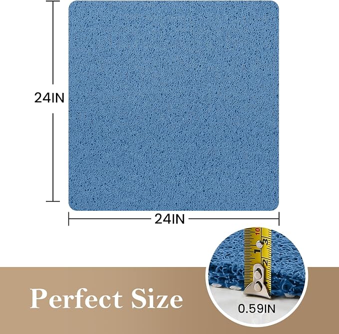 Shower Mat Bathtub Mat Non-Slip,24x24 inch, Soft Tub Mat with Drain,PVC Loofah Bath Mat (Phthalate Free) for Tub and Bathroom,Lake Blue