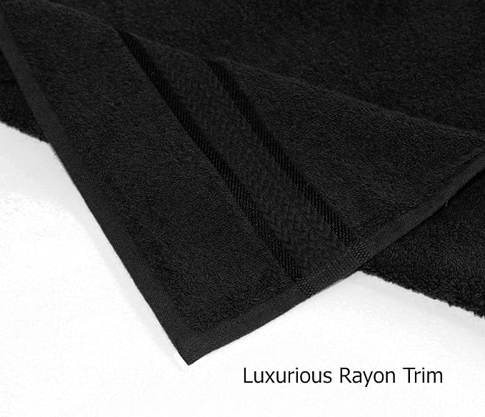 COTTON CRAFT Ultra Soft Bath Towels - 4 Pack 100% Cotton Large 30x54 inches | Oversized 580 GSM Absorbent Black Bath Towel with Luxurious Rayon Border - Ideal for Everyday use - Easy Care Machine Wash