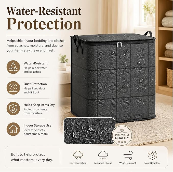 180L Spacious Moving Storage Bin - Large Capacity Zippered Fabric Organizer for Bedding & Clothes, Foldable Blanket Bag with Reinforced Handles for Quilts, Comforters & Moving Day，1：L