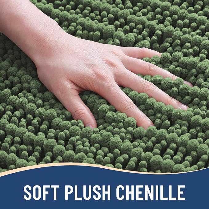 Arotive Bathroom Rugs Mat 30x20, Soft Absorbent Chenille Shaggy Bath Mat | Olive Green, Machine Wash Dry, Bath Rugs for Bathroom Floor, Tub and Shower, Home Decor Accessories