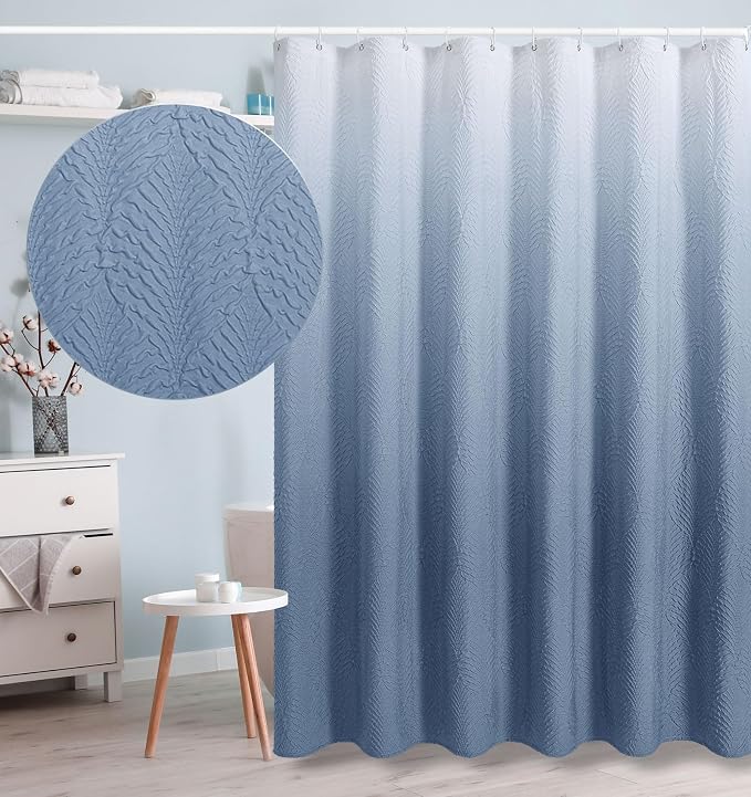 Ombre Blue Shower Curtain for Bathroom, Farmhouse Bath Curtain 72x72