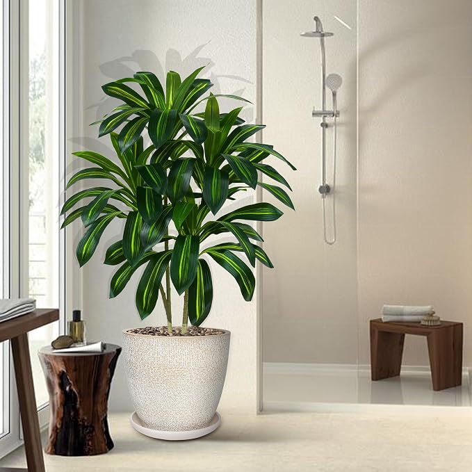 2 Pack Artificial Dracaena Tree, 4FT Fake Indoor Plant with White Planter | Faux Silk Yucca Tree for Home Office Living Room Bedroom Farmhouse Modern Outdoor Topiary Tree