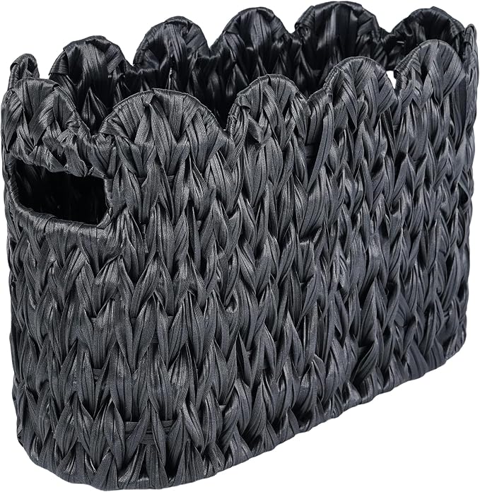 Coeusy Toilet Paper Storage Basket, Scalloped Wicker Basket for Bathroom Organizers and Storage, Hand-Woven Rattan Bathroom Decor Accessories, Polypropylene, Black