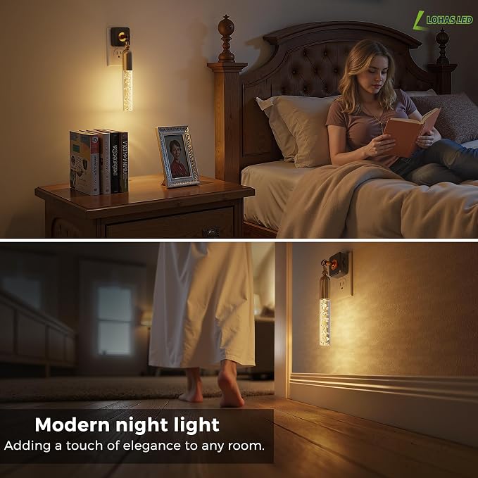 L LOHAS LED Night Lights Plug into Wall, 0-100LM Dimmable Night Light | Rotating Night Lights with Light Sensor, 3000K Soft Light, LED Acrylic Bubble Nightlight Plug in for Bathroom Hallway, 1 Pack