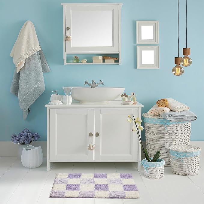 CozeCube Lavender Checkered Bath Mat 36"x24" Non Slip Washable Rug | For Bathroom Non Slip, Fluffy Absorbent Microfiber Bath Mats Machine Wash, Stylish Large Aesthetic Bathroom Rugs