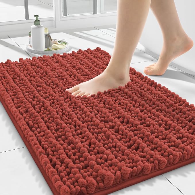Smiry Bathroom Rugs 24X16, Extra Soft Rubber Backing Chenille Bath Mats | Maple Red Machine Washable Non Slip Quick Dry Bath Mats for Bathroom Floor, Tub, Shower, Home Decor Accessories