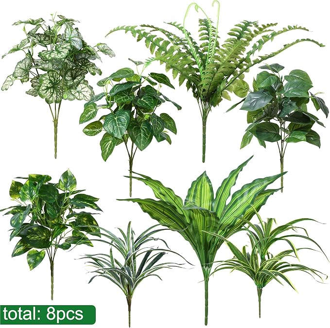 Starttag Artificial Bunches Greenery Plants Fake Plastic Leaves with Stems UV Resistant Outside Faux Plants Bushes for Outdoor Patio Garden Front Porch Yard Decor