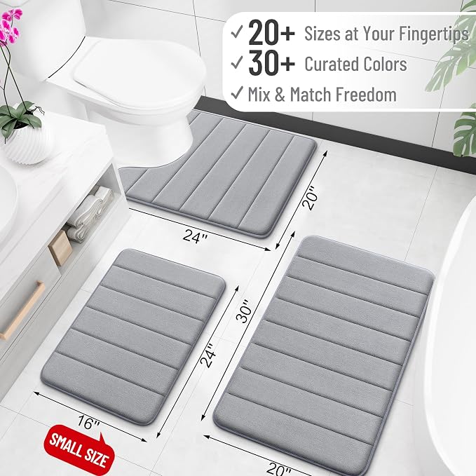 OLANLY Memory Foam Long Bathroom Rugs Runner 59x20, Super Soft Absorbent | Grey, Quick Dry Bath Mat, Machine Washable Shower Floor Rugs, Bathmat Carpet for Bathroom Floor, Tub and Shower
