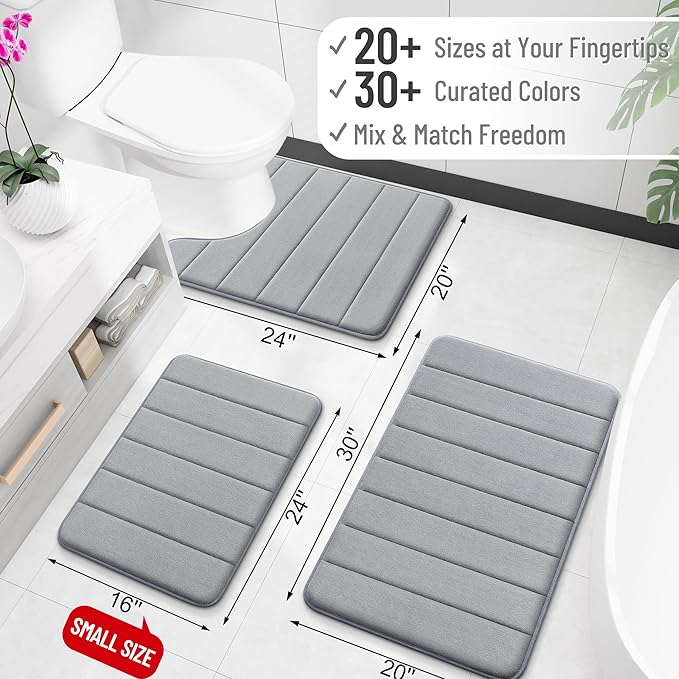 OLANLY Memory Foam Long Bathroom Rugs Runner 44x20, Super Soft Absorbent | Grey, Quick Dry Bath Mat, Machine Washable Shower Floor Rugs, Bathmat Carpet for Bathroom Floor, Tub and Shower