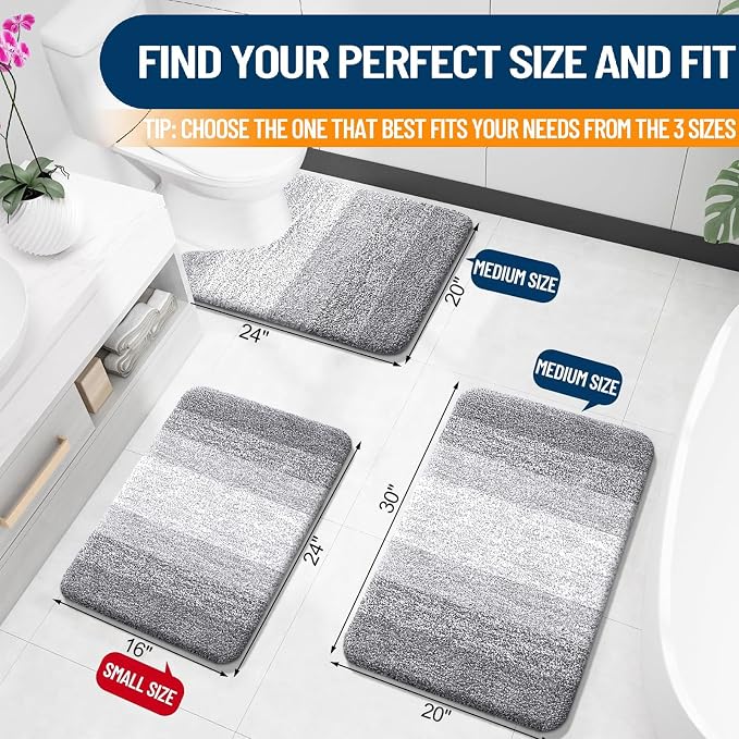 OLANLY Bathroom Runner Rug 45x27, Extra Soft Absorbent Microfiber Bath Rugs | Light Grey, Non-Slip Quick-Drying Rubber Backing, Washable Long Bath Mat for Floor, Tub and Shower, Home Decor