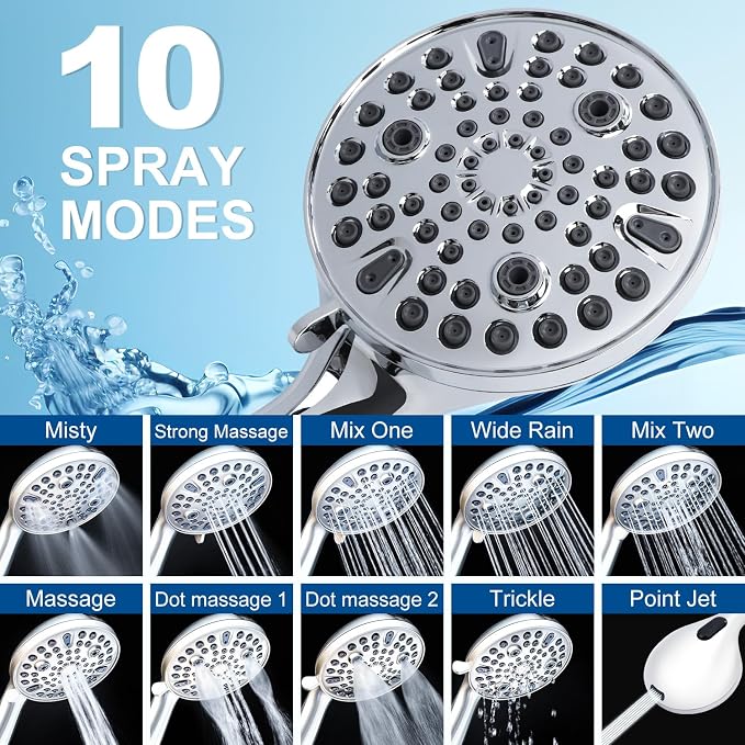 Shower Head with Handheld - Long Hose and All Metal Holder, High Pressure | All Metal Holder and Long Hose, Multi Mode Adjustment High Pressure Showerhead Sprayer