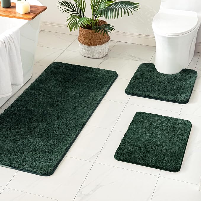 MIULEE Dark Green Bathroom Rugs Soft Small Microfiber Bath Mat 16x24 Inch | Absorbent, Non Slip, Quick Dry, Fluffy Bath Rugs for Bathroom Floor Tub Showers, Machine Washable