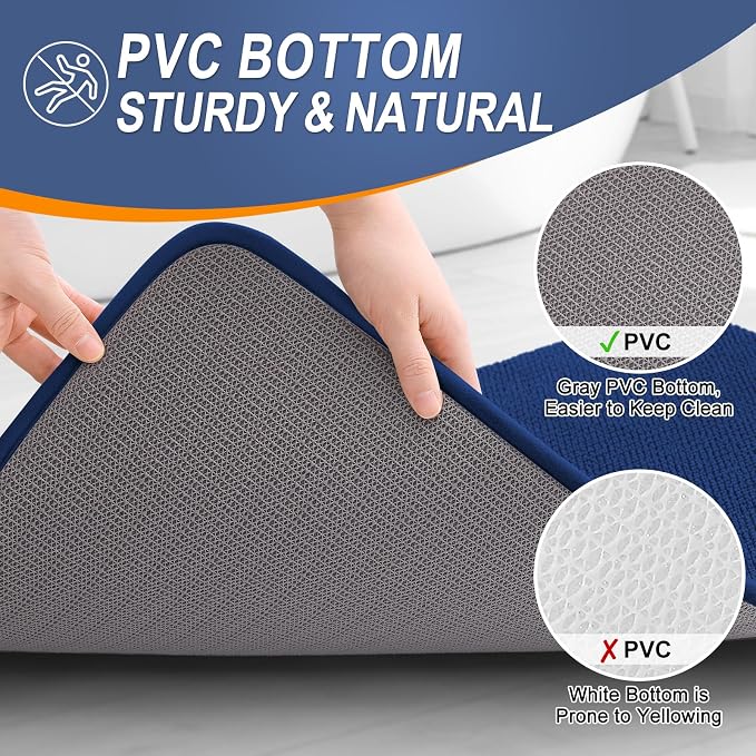 OLANLY Memory Foam Bathroom Runner Rug 47x17, Absorbent Long Bath Mat, Navy | Soft Quick Dry Bath Rugs, Non-Slip Carpet, Machine Washable Mat for Bathroom Floor, Tub and Shower, Home Decor Accessories