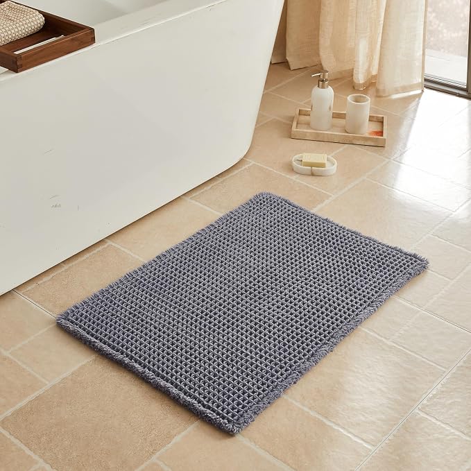 Triohero Waffle Bath Mat, Boho Bathroom Rugs Non Slip, 20x30 Dark Grey | Super Absorbent Quick Dry Bath Rug, Non-Slip Backing, Soft Waffle Washable Farmhouse Bathroom Mats, Tub, Shower & Home Decor