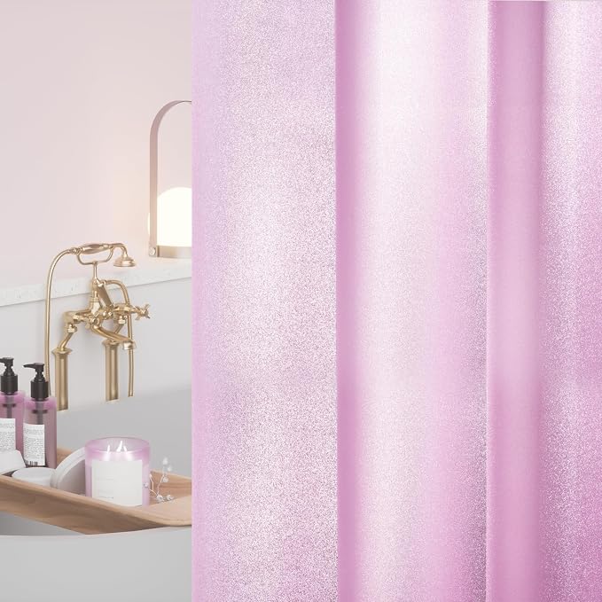 Seenus Waterproof PEVA Glitter Shower Curtain Liner Extra Long 72 x 84 inch, Dreamy Pink Sparkle Shower Curtain with 3 Large Magnets, Lovely Shower Curtain Lightweight for Tall Bathroom