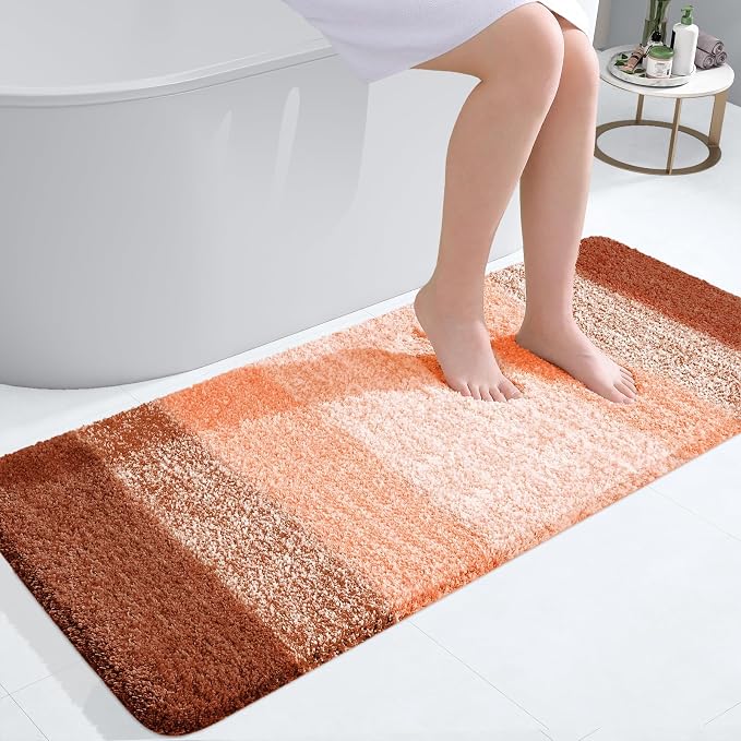 OLANLY Bathroom Runner Rug 44x20, Extra Soft Absorbent Microfiber Bath Rugs | Orange, Non-Slip Quick-Drying Rubber Backing, Washable Long Bath Mat for Floor, Tub and Shower, Home Decor