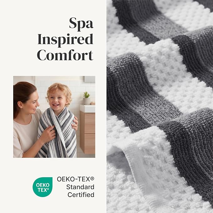 Modern Threads Pax 6-Piece Reversible Yarn Dyed Jacquard Towel Set - Bath Towels, Hand Towels, & Washcloths - Super Absorbent & Quick Dry - 100% Combed Cotton, Coal