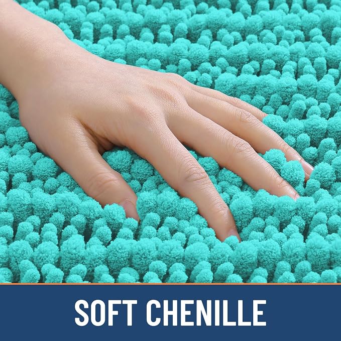 Smiry Bathroom Rugs 36X24, Extra Soft Rubber Backing Chenille Bath Mats | Turquoise Machine Washable Non Slip Quick Dry Bath Mats for Bathroom Floor, Tub, Shower, Home Decor Accessories