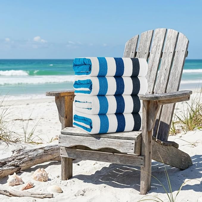 CASA COPENHAGEN Monaco Beach Towels Designed in Denmark Rough and Tough, Quick Dry, for Pool, Bath & Shower 30x60 inches 4 Pieces Cotton Beach Bath Towels Set - Multi Blue