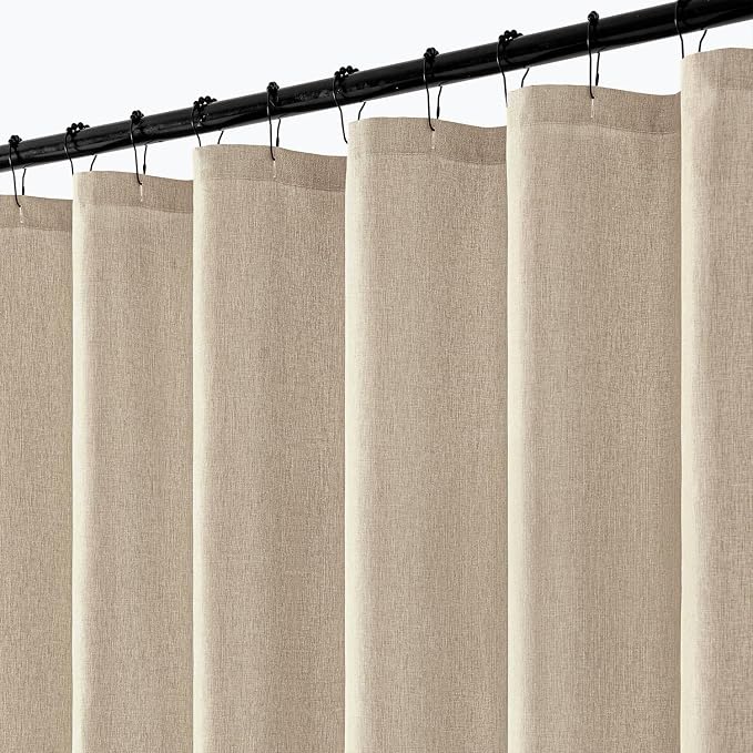 ANRODUO Copper Brown Linen Textured Fabric Shower Curtain Set - W72xL84 | Farmhouse Shower Curtain with 12 Metal Hooks, Waterproof Heavy Duty, Button Hole Design, Machine Washable for Bathroom