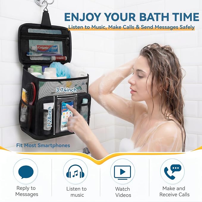 Shower Caddy Portable for College Dorm, Hanging Travel Toiletry Bag with Phone Pocket & Waterproof Bottom Cover,Quick-Dry Mesh Shower Bag,Dorm Room Essentials for Guys & Girls,Cruise Essentials 2026