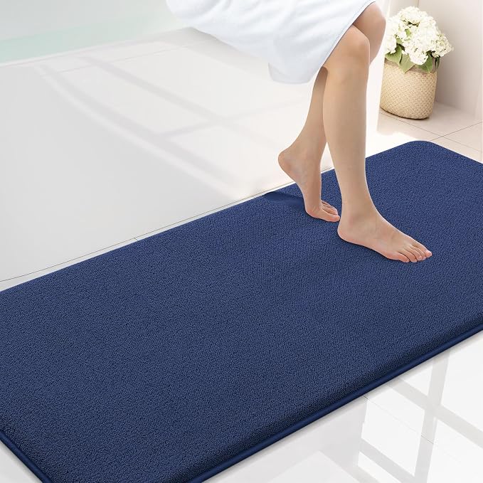 Smiry Memory Foam Bath Mat 59x24, Extra Soft Absorbent Bathroom Rugs | Navy Blue Quick Dry, Machine Washable Bath Mats for Bathroom, Shower, Tub and Home Decor Accessories