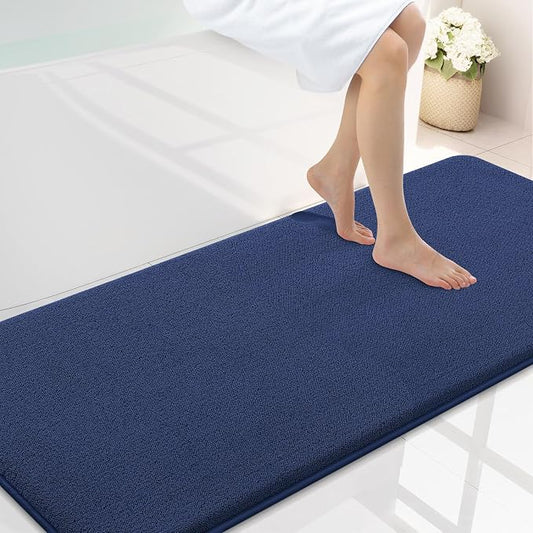 Smiry Memory Foam Bath Mat 59x24, Extra Soft Absorbent Bathroom Rugs | Navy Blue Quick Dry, Machine Washable Bath Mats for Bathroom, Shower, Tub and Home Decor Accessories