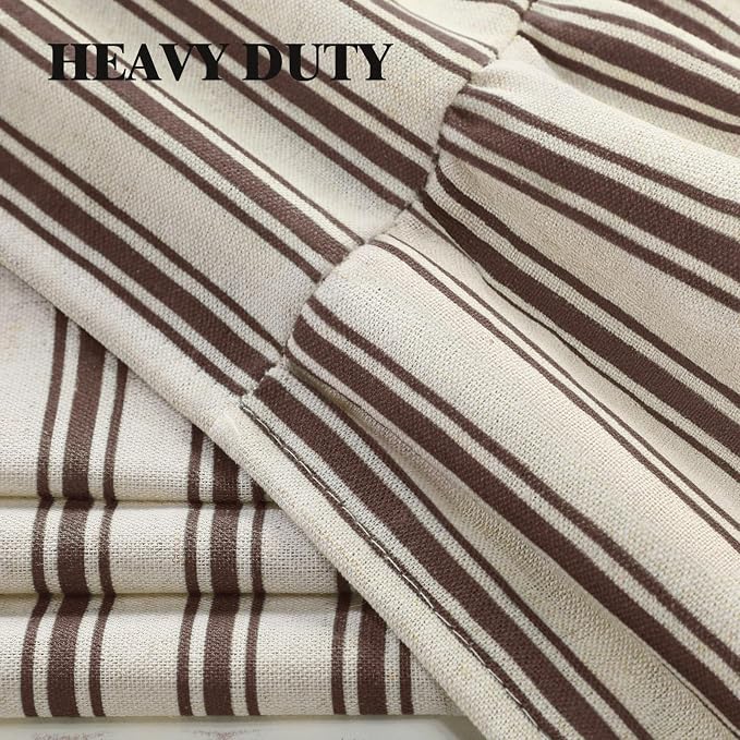 Farmhouse Shower Curtain Ruffle Linen Cream-Brown Stripe 72"W x 72"L | Farmhouse Boho, Striped, Bottom Ruffle, Linen Fabric, Rustic, Country, Natural Look, Washable, for Bathroom Bathtub