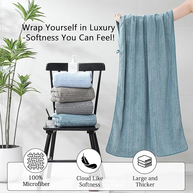 18 Piece Bath Towels Set,100% Microfiber Family Bathroom Towel with Hanging Loops-6 Bath Towels,6 Hand Towels,6 Washcloths,Quick Dry Highly Absorbent Shower Towel for Bathroom,Hotel,Spa-Turquoise