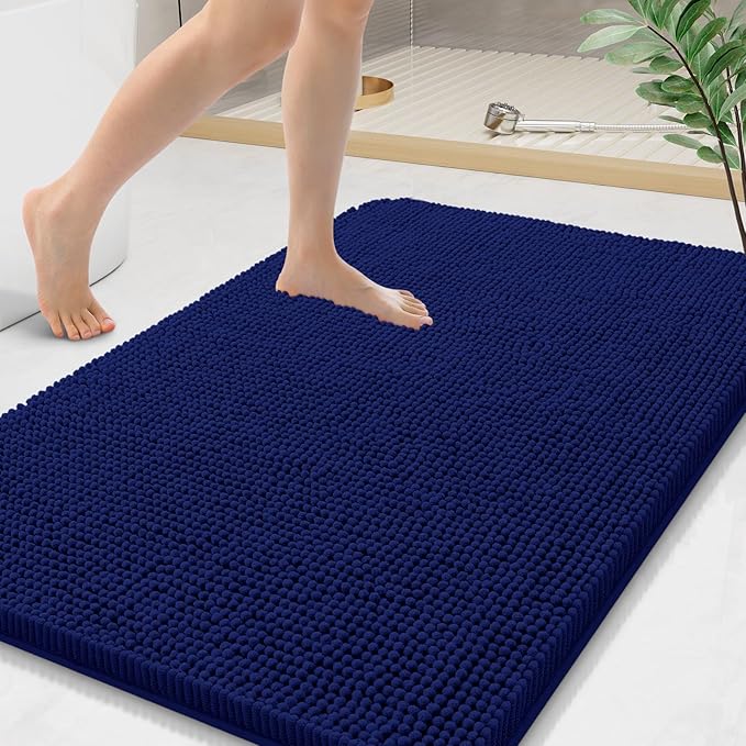 Arotive Bathroom Rugs 44x24, Soft Absorbent Shaggy Chenille Bath Rugs | Navy, Machine Washable Rubber Backing Bath Mats for Bathroom Floor Tub and Shower Home Decor Accessories