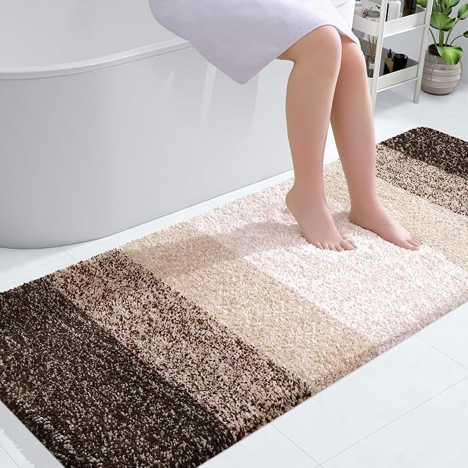 OLANLY Bathroom Runner Rug 59x24, Extra Soft Absorbent Microfiber Bath Rugs | Light Brown, Non-Slip Quick-Drying Rubber Backing, Washable Long Bath Mat for Floor, Tub and Shower, Home Decor