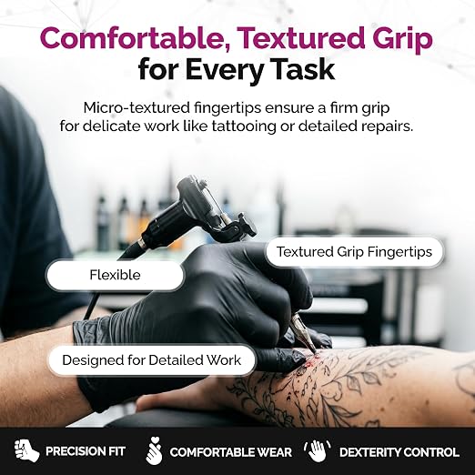 GripProtect Precise Black Nitrile Gloves 4 Mil, Chemical Resistant Gloves | Textured Grip for Mechanics, Tattoos, Food Prep & Cleaning – Medical Grade Disposable Gloves, Medium Bulk Case of 1000
