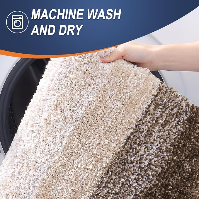 OLANLY Large Bathroom Rugs 50x30, Extra Soft Absorbent Microfiber Bath Rugs | Light Brown, Non-Slip Quick-Drying Rubber Backing, Washable Plush Bath Mat for Floor, Tub and Shower, Home Decor Accessories