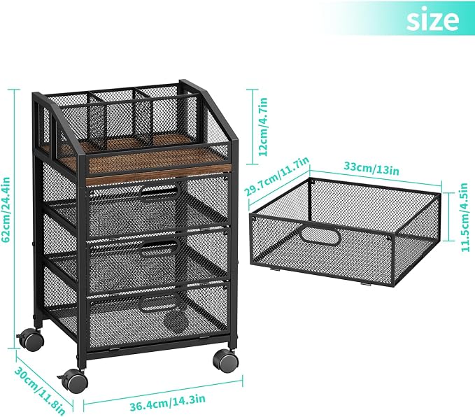 HapiRm Rolling Makeup Organizer Cart- Under Desk Vanity Storage with 3 Drawers, Floor Nail Cart Skincare Organizers Cosmetics Display Cases for Nail Polish Perfume Makeup Brush Hair Tool, Black